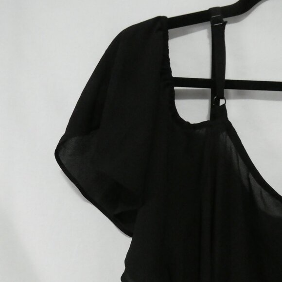 TORRID | size 2 | Chic Black Cold Shoulder Sheer Blouse | Lace Front Design - Picture 9 of 14